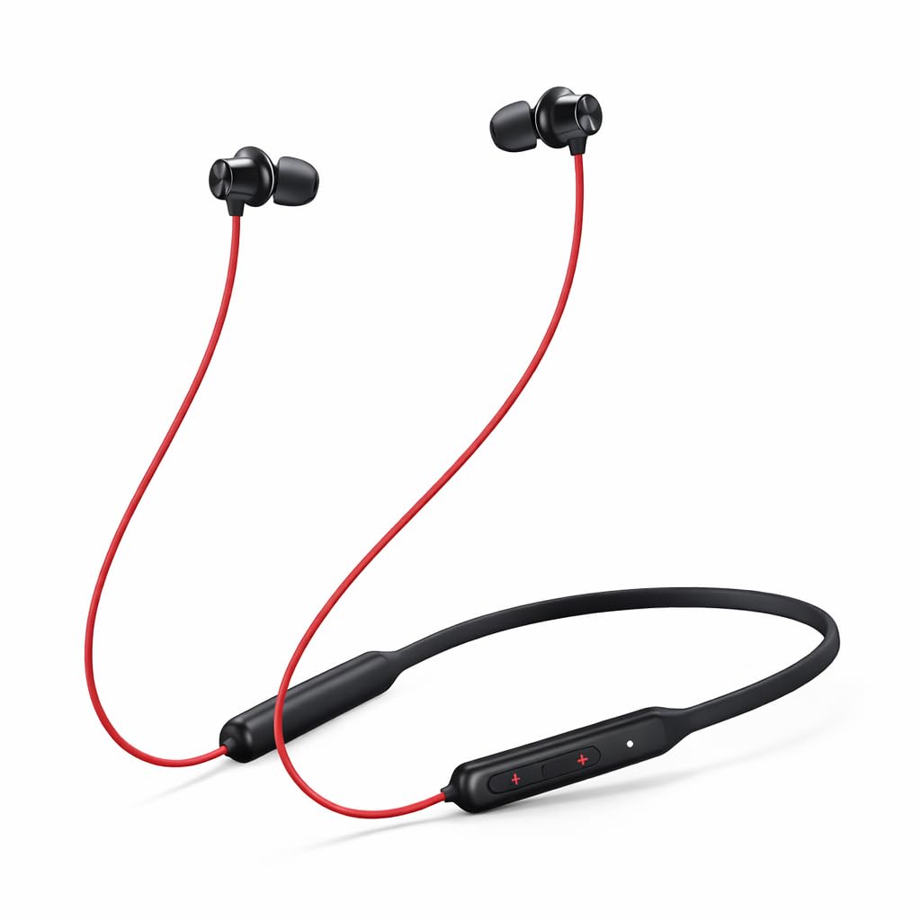 Original Earphone for OnePlus Z2 Neckband Bluetooth Long Battery Life Fast Charge IP55 Water Resistant Comfortable Fit (Red) (SSDF43)