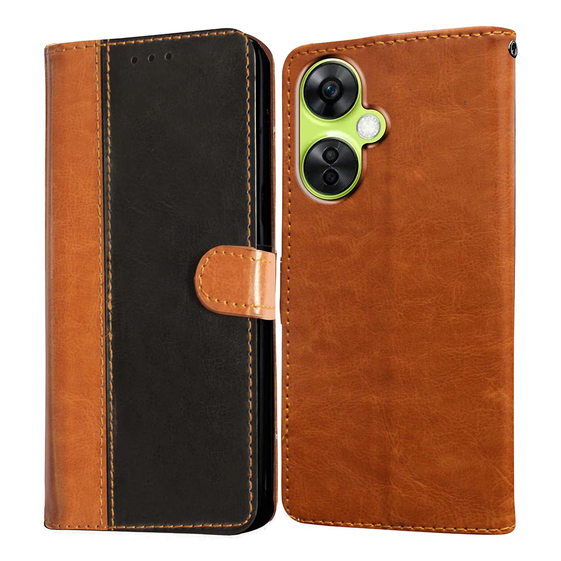 Amazon Brand – Solimo Flip Leather Mobile Cover (Soft, Flexible & Kickstand Back case) Compatible for OnePlus Nord CE 3 Lite 5G (CamelBlack)