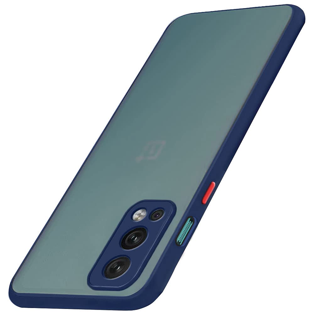 TheGiftKart Hybrid Back Cover Case for OnePlus Nord 2 5G / OnePlus Nord 2 5G Pac-Man Edition | Smoked Matte Back | 360 Degree Protection | Protective Hard Back Cover Case (PC & TPU, Blue Bumper)