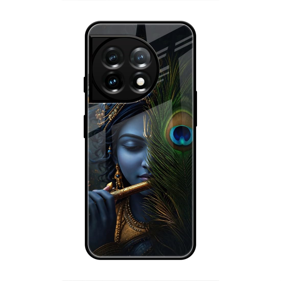 Naarmi Printed Mobile Back Cover Compatible with Oneplus 11 5G, Acrylic Shockproof Case, Black, Radha Krishna God Feather