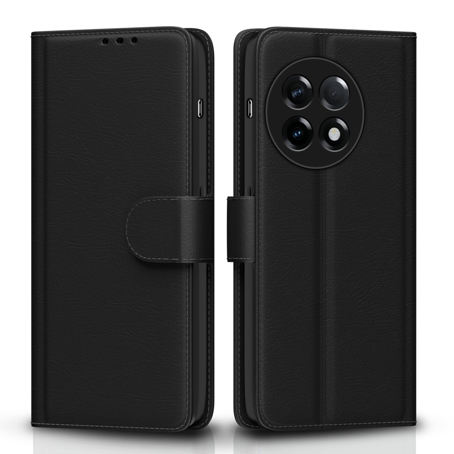 Pikkme OnePlus 11R 5G Flip Cover Leather Finish | Inside TPU with Card Pockets | Wallet Stand and Shock Proof | Complete Protection Flip Case (Black)