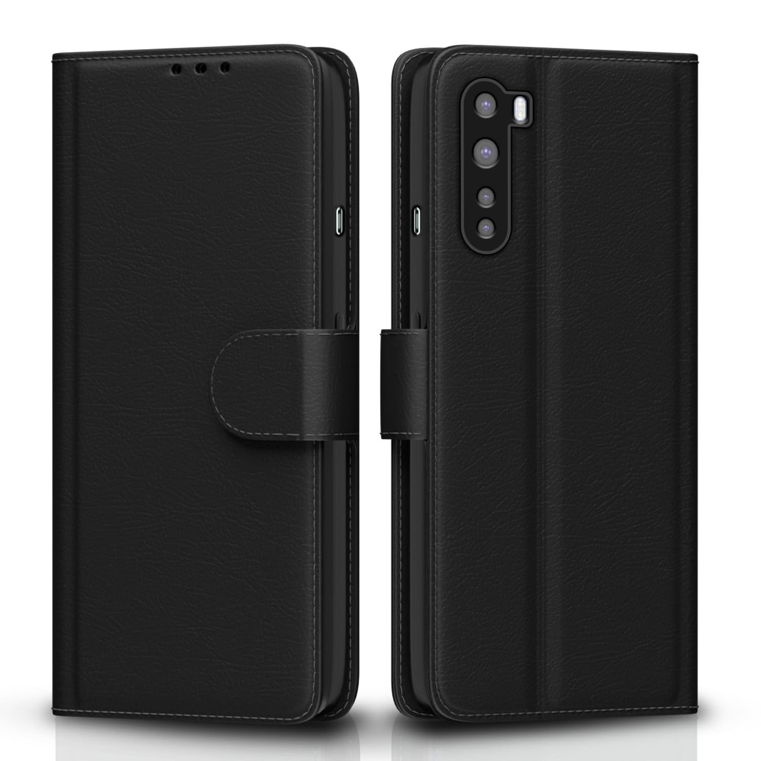 Pikkme Oneplus Nord Flip Case Leather Finish | Inside TPU with Card Pockets | Wallet Stand and Shock Proof | Magnetic Closing | Complete Protection Flip Cover for Oneplus Nord (Black)