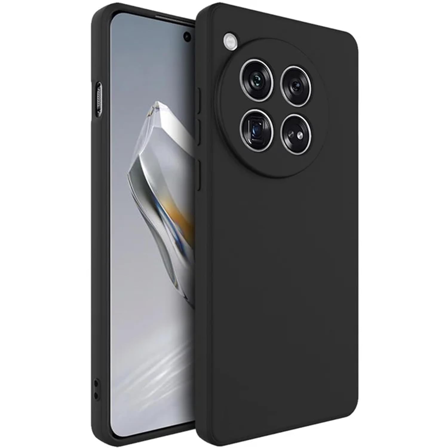 VickCases Minimalist Matte Black Phone Case for OnePlus 12 – Flexible TPU Back Cover, Lightweight Shockproof Protection (24426)