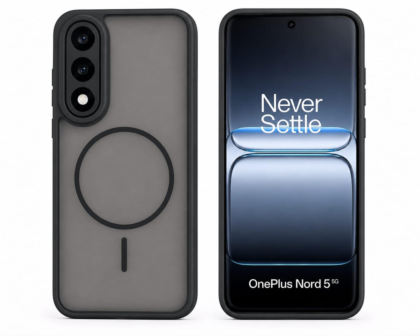 Compatible with OnePlus Nord 5 Matte Frosted Magnetic Ring Case | Shockproof Slim TPU Back Cover | Camera Protection | Black