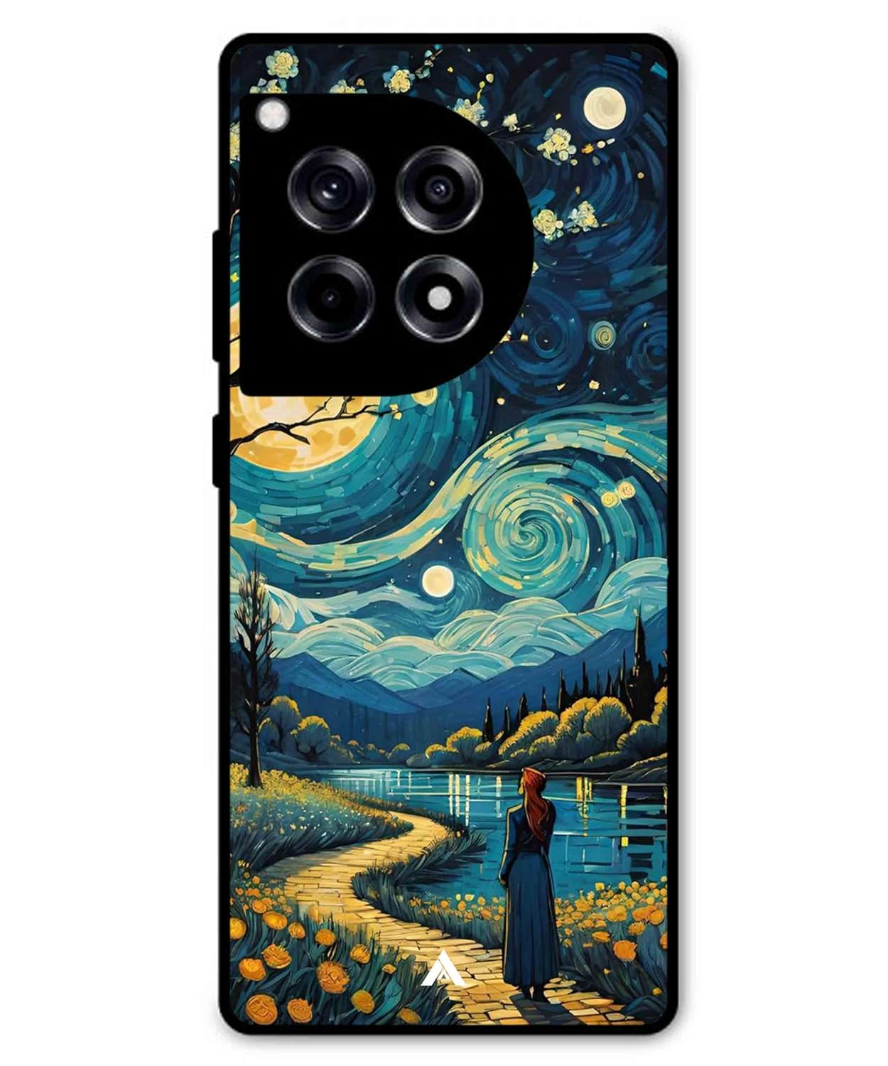 Premium Starry Night 2 Case for Oneplus 12R Soft-Touch Metal TPU Back Cover, Shockproof, Designer, Aesthetic Mobile Phone Case (Glossy Finish)