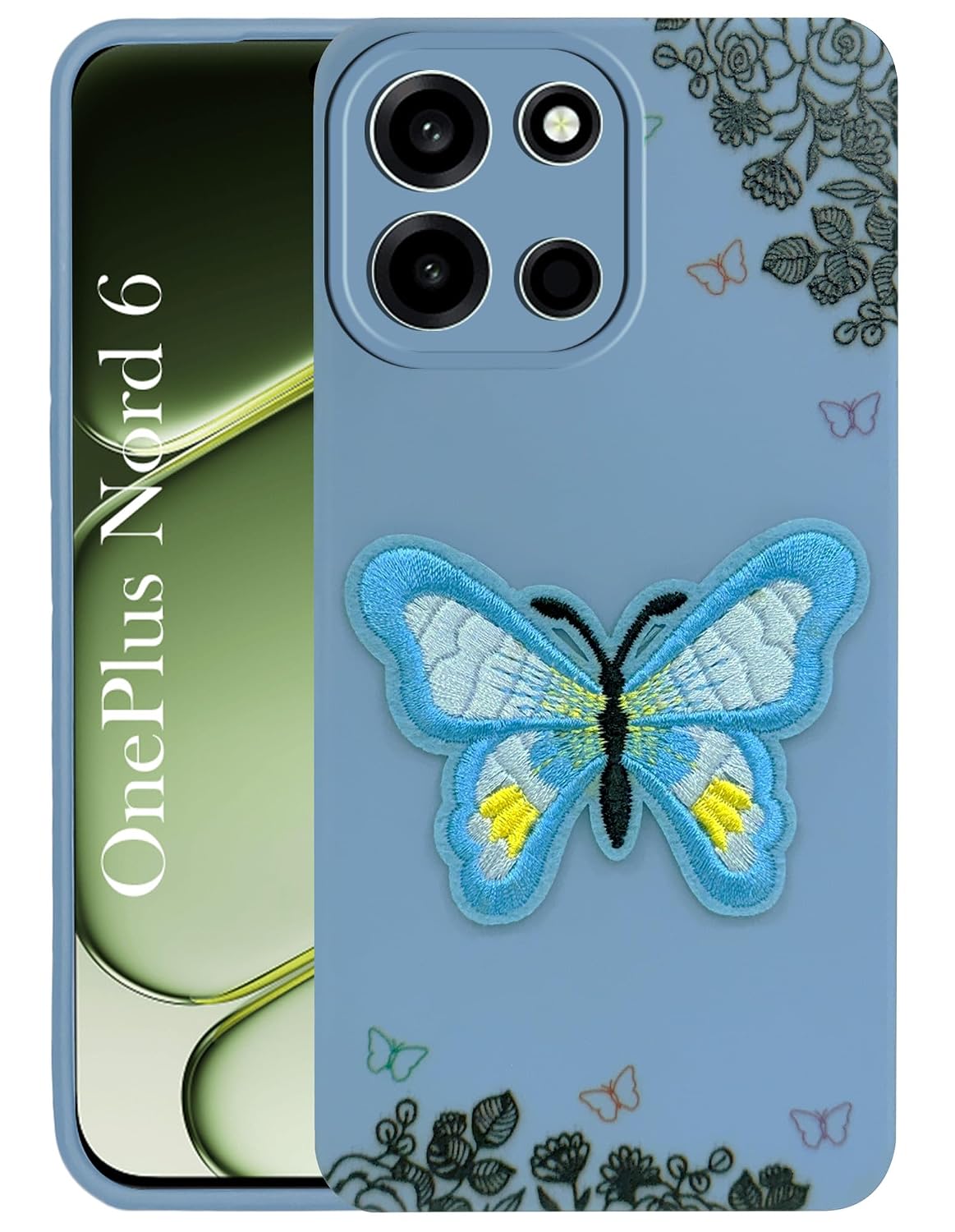 Jkobi Back Cover Case for Oneplus Nord 6 (Soft Butterfly Embroidery | Women Teen Girls | Camera Protection| Matte Silicone)